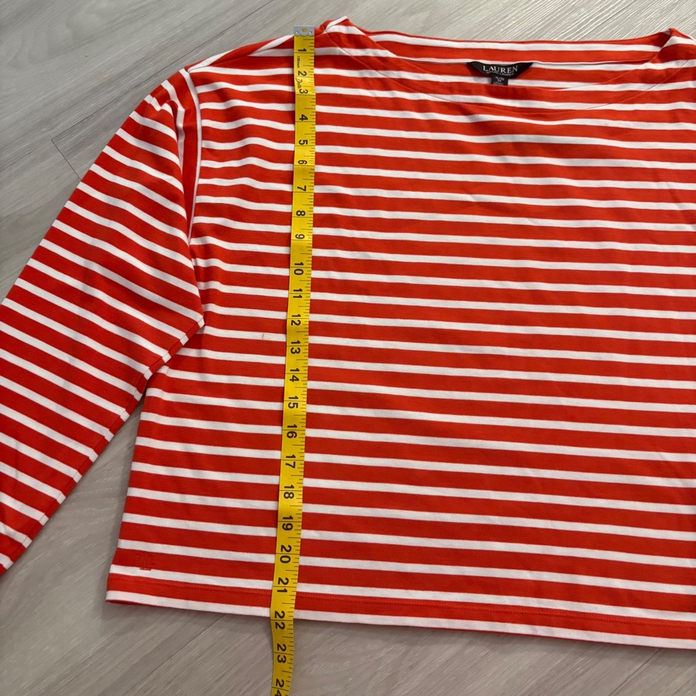 Lauren Ralph Lauren Top Women Orange White Boat Neck Nautical Long Sleeve XL NWT - Picture 6 of 16